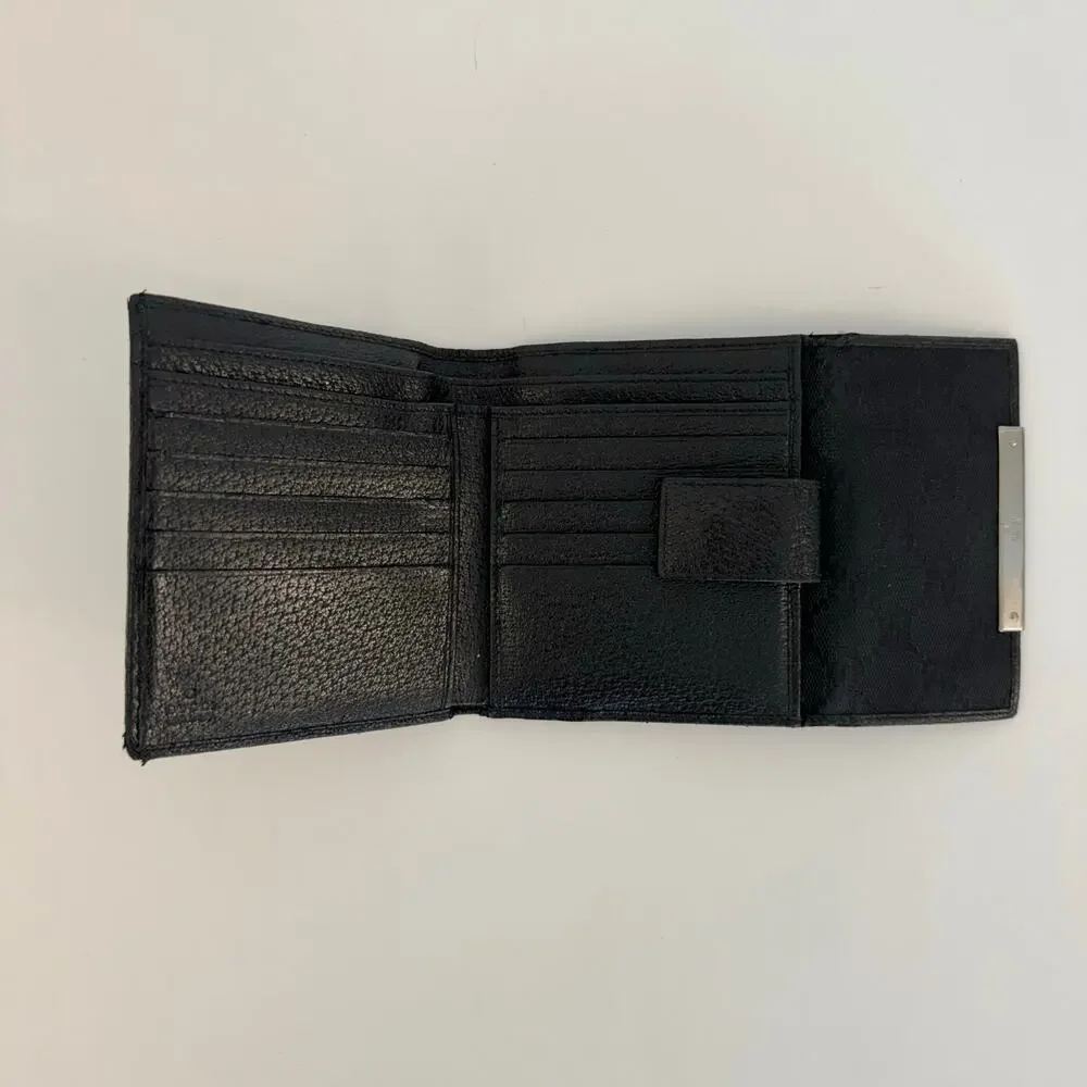 Gucci Double Sided Canvas GG Logo Leather Trim Bifold Wallet Black - Picture 6 of 15